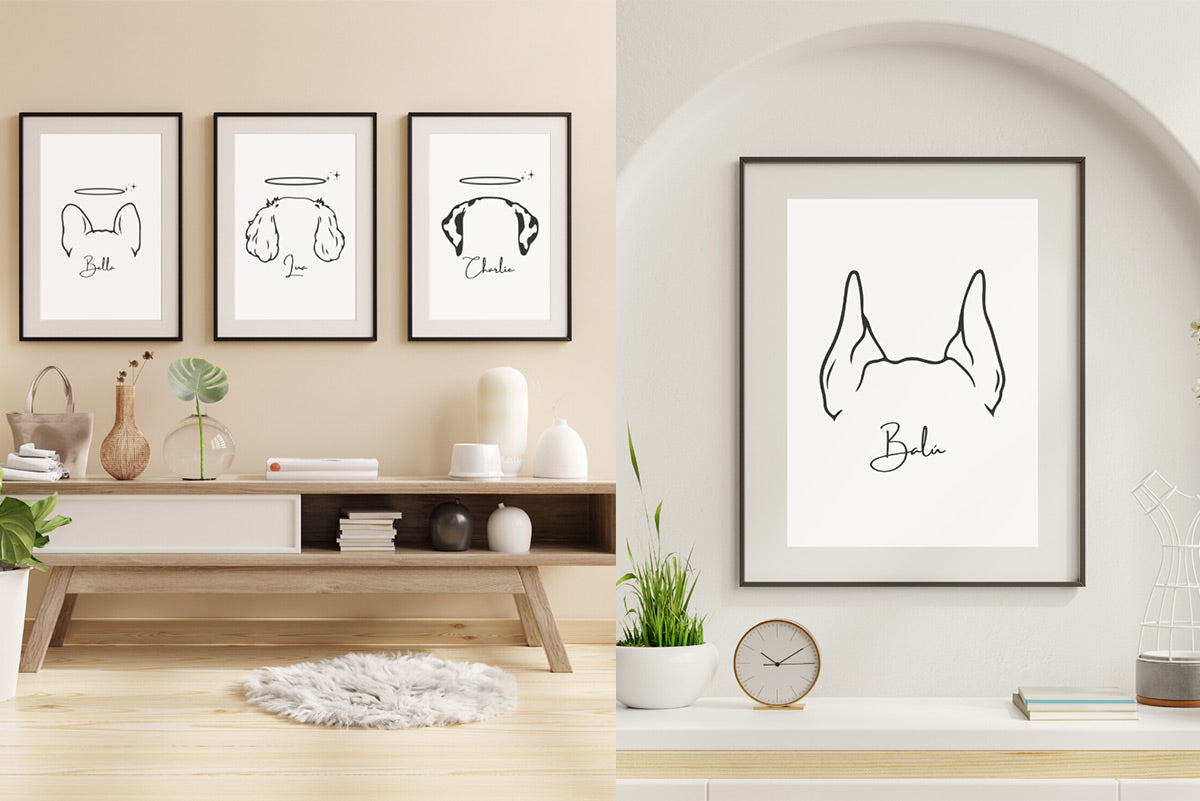 Quadro ilustração orelhas | Memorial cão