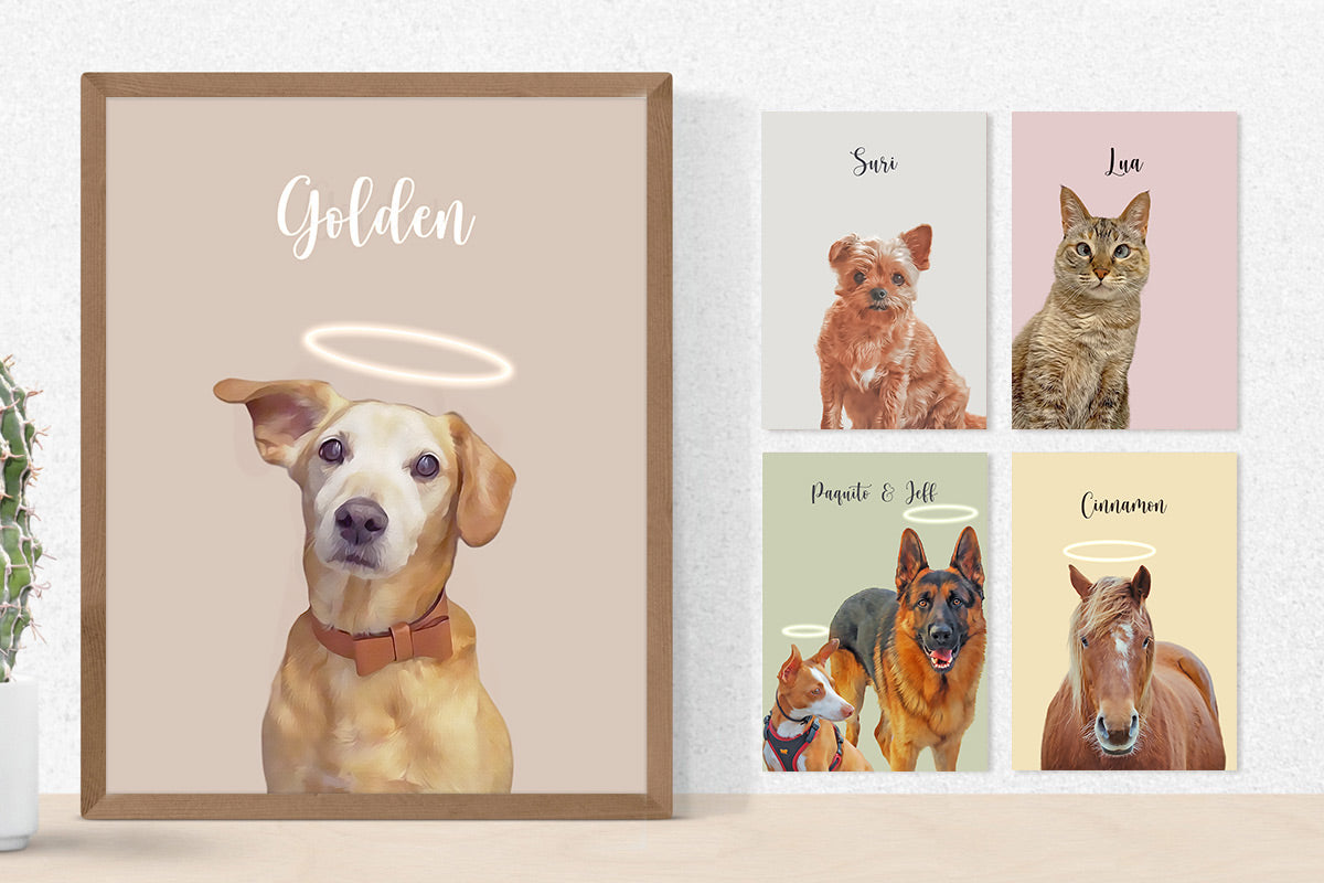 retrato personalizado para animal - pet memorial - my golden pet